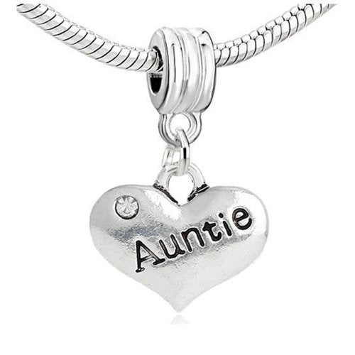 Sexy Sparkles Heart Charm – Fits Snake Chain Bracelets, Compatible with European, Biagi, and Chamilia, Ideal for Friendship and Family Jewelry (2 Pcs Mother Son) - style: Auntie