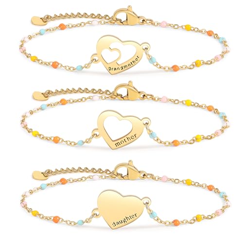 DS Mother Daughter Matching Bracelets,Adjustable Stainless Steel Gift Set | mother’s Day & Birthday Gift Box,Heart Charm,Mommy & Me Style,18K Gold Plated,Hypoallergenic,Daily Wear,Fits Women Teen Girls - color: Gold-6