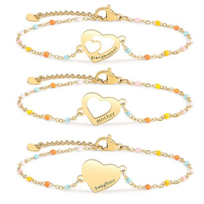 DS Mother Daughter Matching Bracelets,Adjustable Stainless Steel Gift Set | mother’s Day & Birthday Gift Box,Heart Charm,Mommy & Me Style,18K Gold Plated,Hypoallergenic,Daily Wear,Fits Women Teen Girls - color: Gold-6
