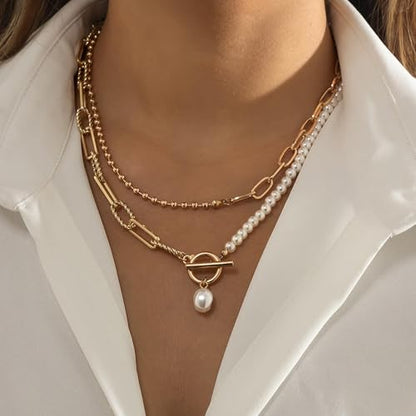 Pearl Look Necklace for Women, Layered, Bar Pendant, Bridal Wedding, Wedding Guest, Prom, And Formal Events, Gift Accessories