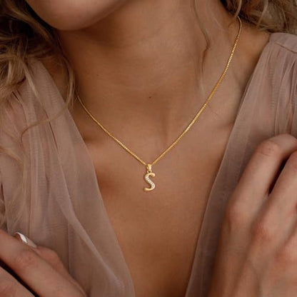Initial Necklace for Women, 14K Gold Silver Plated Box Chain Letter Pendant, Trendy Name Necklace, Dainty Personalized Charm Jewelry Gift for Her - color: Gold, style: S