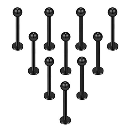 16G 316L Stainless Steel 3mm Ball Labret Monroe Lip Ring Tragus Helix Cartilage Earring Stud Barbell Bar Length 6mm 8mm 10mm 12mm Body Piercing Jewelry - color: Black, size: 10MM