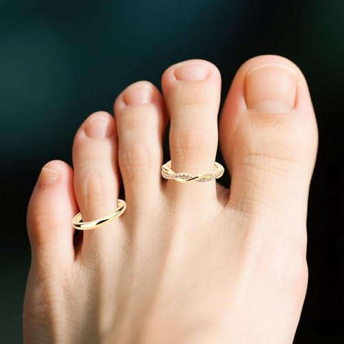 Mikovivi 4pcs Adjustable Toe Rings for Women, Open Toe Rings Set Simple CZ Triple Twist Crystal Band Elegant Summer Beach Foot Jewelry - color: Gold