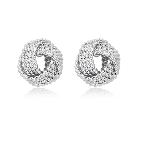Love Knot Stud Earrings for Women Gold Plated Knot Earrings Geometric Twisted Statement Earrings Trendy Jewelry - color: Silver 11.5mm Twisted Knot