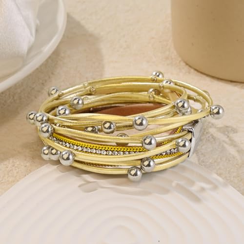 Wrapped Bracelets for Women,Leather Boho Bracelets for Women - color: Doubleloop-Gold