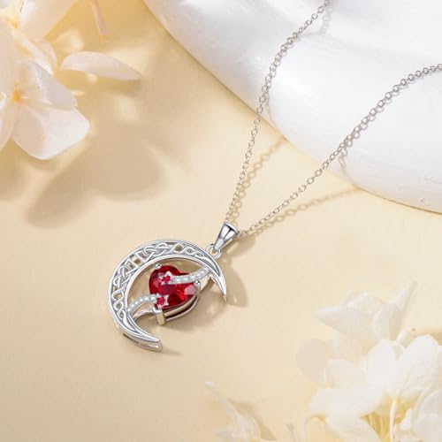 TOUPOP Moon and Star Birthstone Necklace for Women 925 Sterling Silver Celtic Moon Jewelry Birthday Mothers Day Gifts for Mom Wife Her - color: 01-January-Garnet