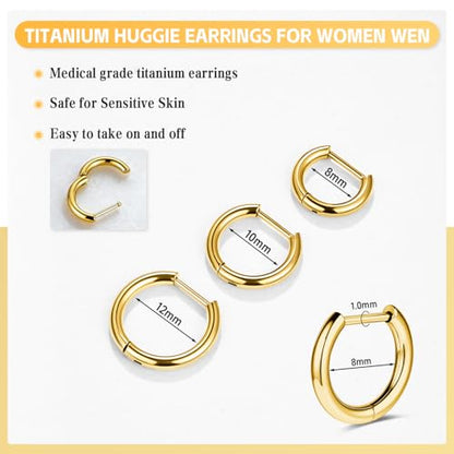 AOEDEJ G23 Titanium Black/Steel Gray/Gold Hoop Earrings 18G Small Huggie Hoop Earrings 8mm/10mm/12mm Cartilage for Sensitive Ears for Multiple Piercing Cartilage Hoop Earring Stack Jewelry - style: D-GD-8mm
