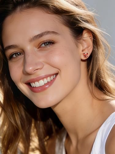 ChicSilver 925 Sterling Silver Bow/Butterfly Earrings for Women Hypoallergenic Birthstone Earrings Dainty Bow/Butterfly Jewelry Gift for Women - color: Butterfly-July-Ruby