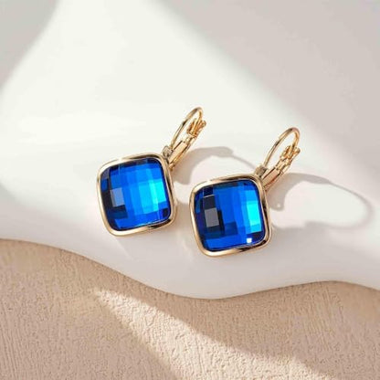 Austrian Crystal Square Leverback Drop Earrings for Women | Classic Square-Cut Crystal,14K Gold-Plated,Leverback for Easy Secure Wear,Gift Box Included,For Day and Evening Events - color: Bermuda Blue