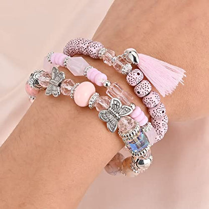 Bohemian Bracelet Sets for Women - 6 Sets Stackable Stretch Bracelets Multi-color Boho Jewelry for Women Hippie Bracelets Dainty Jewelry - color: Butterfly Stretch Bracelets Set