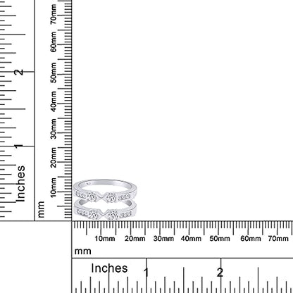 AFFY Three Stone Ring Guard Enhancer With 1ctw White Cubic Zirconia | 14K White Gold Over Sterling Silver