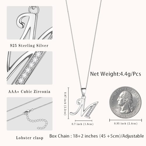 Aurora Tears Letter Necklace Initial 925 Sterling Silver Alphabet Pendant Crystal Name Gift Women Cubic Zirconia Jewelry - color: M