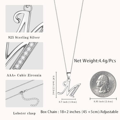 Aurora Tears Letter Necklace Initial 925 Sterling Silver Alphabet Pendant Crystal Name Gift Women Cubic Zirconia Jewelry - color: M