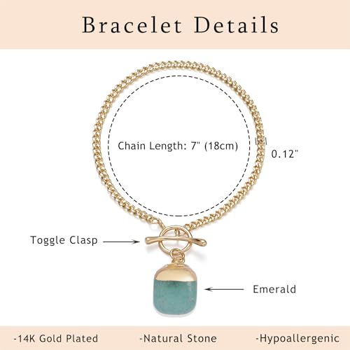 Crystal Bracelet for Women, Dainty 14K Gold Plated Chain Bracelet | Handmade Healing Crystals and Stones Spiritual Jewelry Gifts for Women - style: Emerald Bracelet