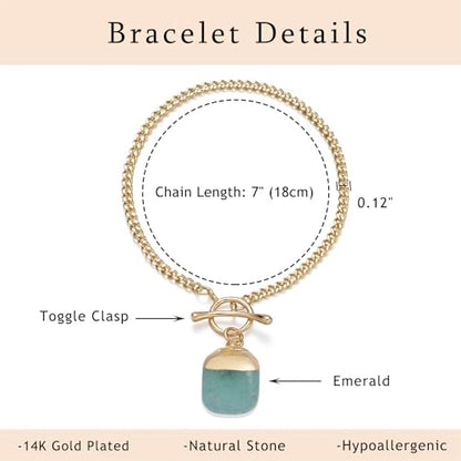 Crystal Bracelet for Women, Dainty 14K Gold Plated Chain Bracelet | Handmade Healing Crystals and Stones Spiritual Jewelry Gifts for Women - style: Emerald Bracelet