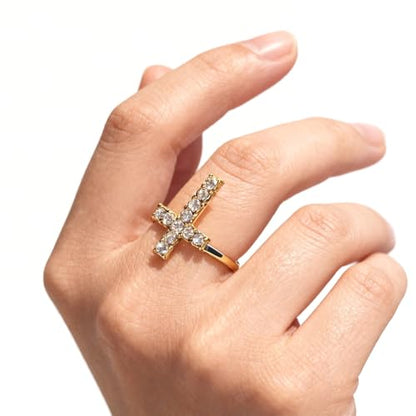 Cross Rings For Women, Faith Christian Blessed Hope Love Encouragement Pray Ring Adjustable Open Wrap Thumb Cross Inspirational Ring Dainty 14k gold Jewelry Easter Gift Non Tarnish - color: Gold 3