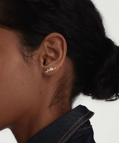 Robaice Cartilage Climber Earrings for Women，14K Gold Plated Helix Stud | Trendy Cluster Earrings, CZ Stud Earring, Tragus Conch Daith Piercing, Ear Crawer,Hypoallergenic Jewelry Gift for Women - color: E-Gold Star