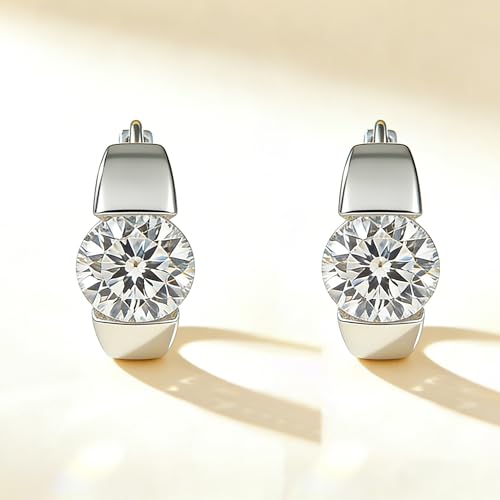 Sterling Silver Hoop Earrings, Hoops CZ Cubic Zirconia White Gold Plated Huggie Hoop Earrings for Women Gift 1.2 ct - color: silver