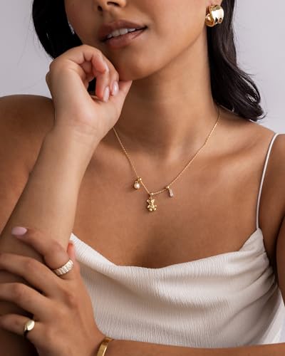 PAVOI 14K Gold Plated Dainty Necklace with Removable Charms Set for Women | 2 and 3-Pack Small Motif & Mantra Pendants, Adjustable Chain Gold Charm Necklace, Cute Jewelry Gifts - style: Cute Memories Pack