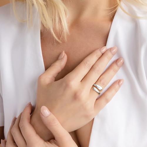 Non Tarnish Gold Chunky Rings for Women, 14K Gold Plated Statement Dome Rings Stacking Silver, Adjustable Mens Eternity Wedding Band Mixed Metal Jewelry Size 3-13 - color: Silver, size: 7, style: Open Twist Band