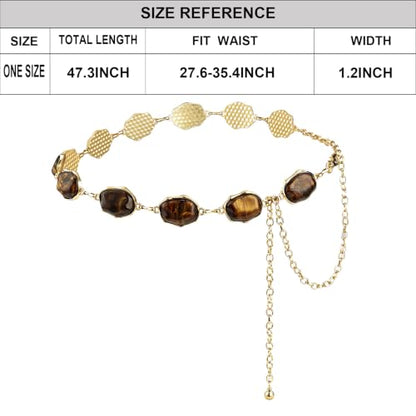 ILuvatar Green Glass Diamond Chain Belt - Metal Women's Western Style Dress Belt - color: Gold-e32