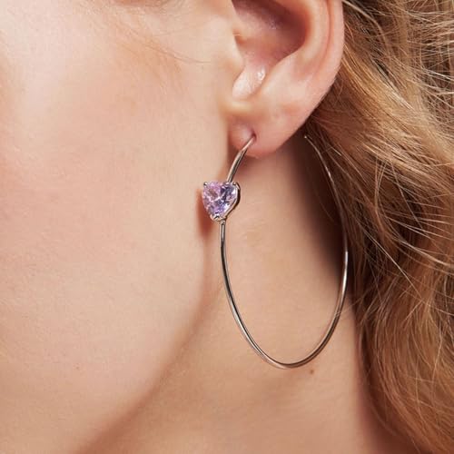 OwMell Large Hoop Earrings for Women 925 Sterling Silver Post 14K Gold Plated Big Hoops Earrings Trendy Pearl Cubic Zirconia Hoop Earrings - color: Purple Silver