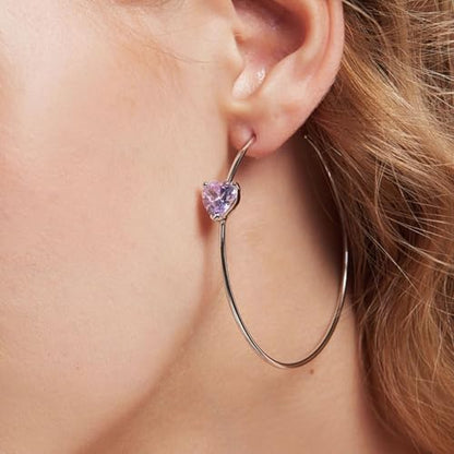 OwMell Large Hoop Earrings for Women 925 Sterling Silver Post 14K Gold Plated Big Hoops Earrings Trendy Pearl Cubic Zirconia Hoop Earrings - color: Purple Silver