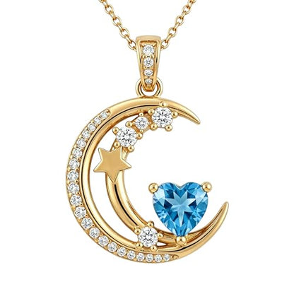Midari 18K Gold Moon Star Necklace Moon Star Pendant Necklace with 12 Months Birthstones Moons Jewelry Gifts for Women Mom Her - color: 12-December