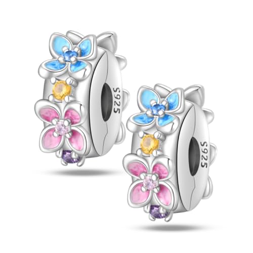 Gold Clip Stopper Charms for Pandora Bracelets Spacers Bead Charms Packs Jewelry Gift for Women - color: Flower Charms-2 Packs