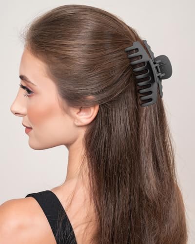 Medium Hair Claw Clips for Thin and Medium Thick Hair, Strong Hold Hair Clips for Fine Hair, Non-slip Cute Claw Clips for Women and Girls, Extra Lightweight Matte Jaw clips (Black) - color: Black