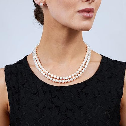 Elegant Double-Strand Freshwater Pearl Necklace for Women | 7-8mm White Pearls Necklace - Perfect for Weddings, Gifts, and Formal Events