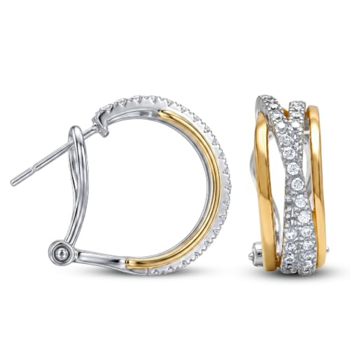 LeCalla 925 Sterling Silver Omega Back Stud Earrings for Women | Classic Pierced Omega Closure Earring | Earring Jewelry Gift for Her, Wife or Girlfriend | Daily Wear & Special Occasion Earring - color: Two-Tone Crossover