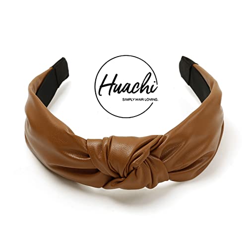 Huachi Knotted Headbands for Women Brown, Cute Womens Headbands knotted, Fashion Top Knot Headband for Girls, Leather - color: 1 Pack Brown - Leather