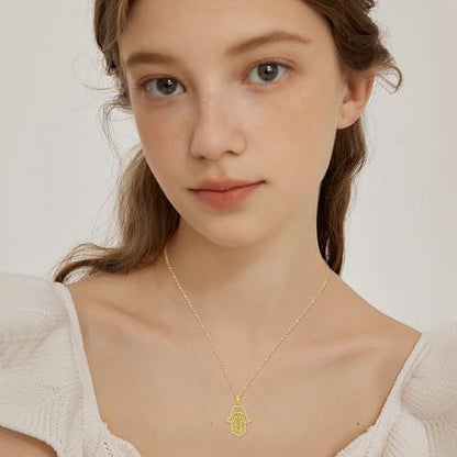 Hamsa Necklace 925 Sterling Silver Evil Eye/Lotus Flower/Star of David/Chai/Yin Yang Hamsa Hand Pendant Jewelry Hand of Fatima Gifts for Women - style: Chai-Gold