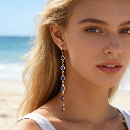 Ruby Crystal Dangle Earrings Red Rhinestone Tassel Drop Earrings Long Cz Chain Tassel Earrings Gold Huggie Hoop Earrings Ruby Wedding Earrings - color: Blue