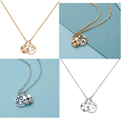 Zealmer Dainty 18K Gold Plated Compass World Map Pendant Necklace Graduation Gift for Friends - color: 2pcs Compass Gold & Silver