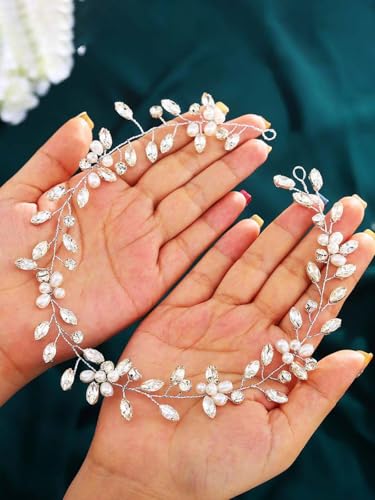 Asooll Bridal Hair Vine Silver Wedding Hair Accessories Rhinestone Headpiece for Women