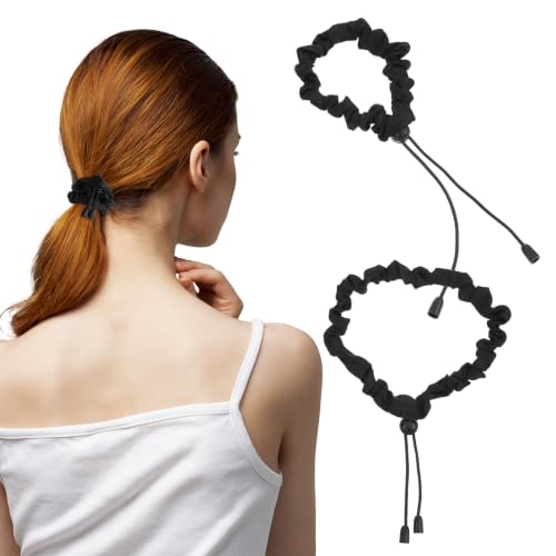 8 Pcs Adjustable Elastic Satin Hair Scrunchies Adjust Black Ties Accessories Non-Slip Polyester Bands Hair Holder Pack for Women Girls Afro Puff Thick Dreadlock Locs Updos Ponytail