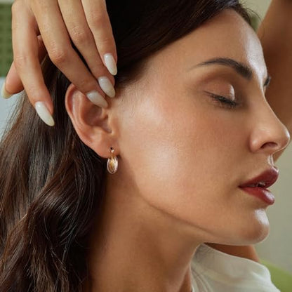14K Gold Plated Two-Tone Oval Hoop Earrings for Women, Water Drop Design Lightweight Huggie Earrings,925 Sterling Silver Posts Double Drop Chunky Hoops Hypoallergenic Ear Buckles - color: Rose Gold