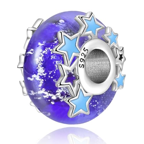925 Sterling Silver Bead Charm for Pandora Bracelets and Necklaces,Pink Bow Cherry Butterfly Blue Ocean Pendant Bead Charms Jewelry Present Valentines Gifts for Wife/Girlfriend Women - style: Blue Galaxy Murano Glass Bead