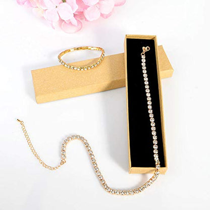 Zealmer 18K Yellow Gold Plated 1-5 Rows Rhinestone Choker Necklace & Stretch Bracelets Set Wedding Jewelry - style: 1 Row