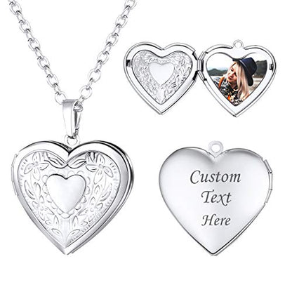 U7 Women Locket Necklace, Heart Photo Lockets Hold Picture, Gift Box Packed | Gold/Silver/Rose Locket Charm, Custom Picture and Engravement Heart Pendant, 20" Chain, Personalized Gift for Mom Wife Friend - color: 01# (Hot!)Platinum Heart