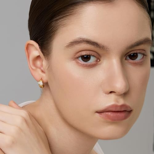 18K Gold Plated Huggie Hoop Earrings for Women, 925 Sterling Silver Post, Hypoallergenic Small Earrings - color: Charlotte Pavé Huggies
