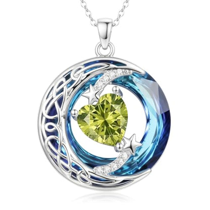 Birthstone Necklace for Women Crystal Moon and Star Pendant White Gold Celtic Moon Jewelry Birthday Graduation Gifts for Wife Her - style: Moon-8