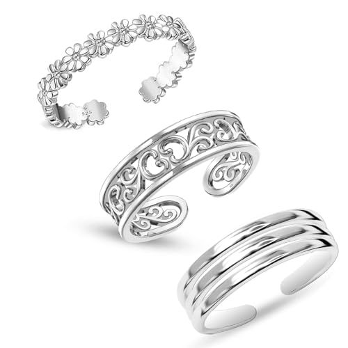 LeCalla 925 Sterling Silver Minimalist Toe Rings Set Simple Open Adjustable Toe-Rings for Women - color: 05. Trio (3 PCS)