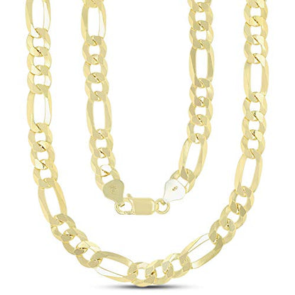 14K Gold or Rhodium Plated Silver Figaro Chain For Men | 1mm-13mm Thick | Solid 925 Figaro Italian Necklaces For Men - style: 7.70MM- Yellow