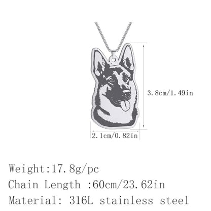 Husky Pendant Necklace Stainless Steel Husky Dog Puppy Necklace Gold Sliver Cute Dog Necklaces for Women Men Pet Animals Lover - color: Shepherd Sliver