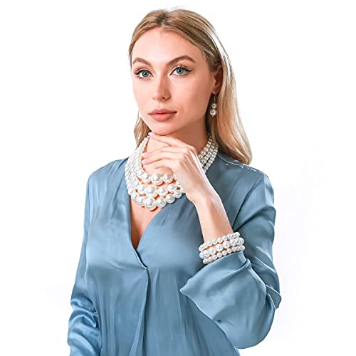 JNF Faux Pearl Statement Necklaces Big Beaded Necklace for Women Chunky Pearls Necklace and Earring Set Large beads Costume Necklace - color: White pearl necklace