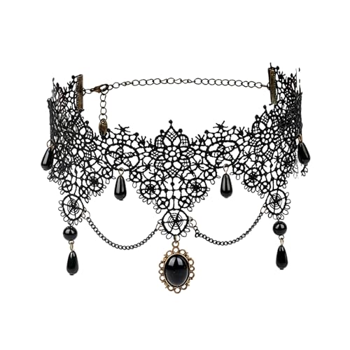 coadipress Gothic Lace Choker Necklace for Women Crystal Royal Court Vampire Choker Gothic Necklace Retro Handmade Halloween Gifts