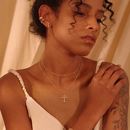 Fettero Cross Necklace for Women Faith Pendant 14K Plated Dainty Chain Necklaes Minimalist Simple Tiny God Lords Prayer Religious Jewelry - style: Anchor Cross